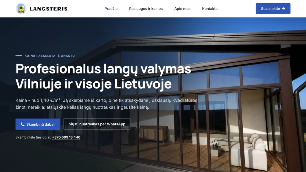 Langsteris svetainės pradinis puslapis